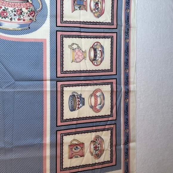 🛒 $9 Fabric Panel Material - 1 yard Tea Pot Apron Panel Blue #12 - Picture 6 of 7